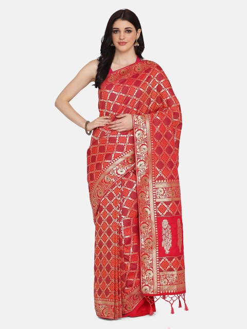BOMBAY SELECTIONS Red & Gold-Toned Silk Blend Woven Design Patola Saree