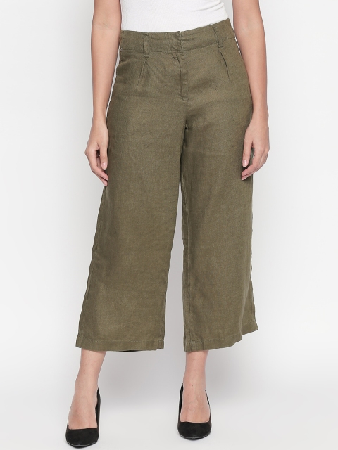 Annabelle by Pantaloons Women Green Regular Fit Solid Parallel Trousers
