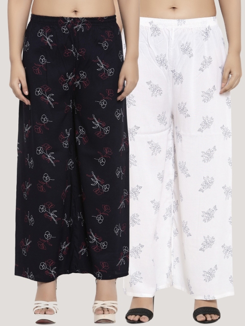 KLOTTHE Women Pack Of 2 White & Black Printed Straight Palazzos