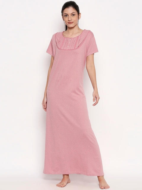 XIN Women Pink & White Printed Nightdress