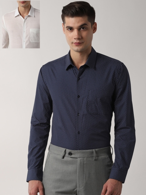 Peter England Men Navy Blue Slim Fit Printed Casual Shirt