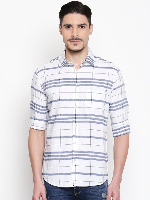 Mufti Men White Slim Fit Checked Casual Shirt