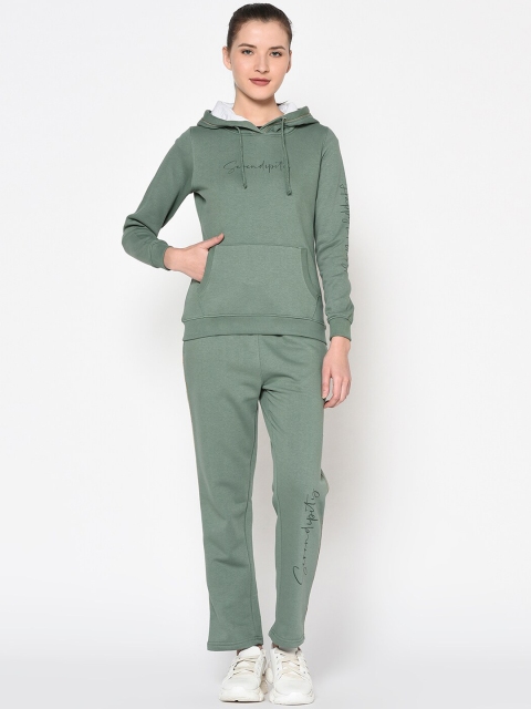 METTLE Women Olive Green Solid Track Suit