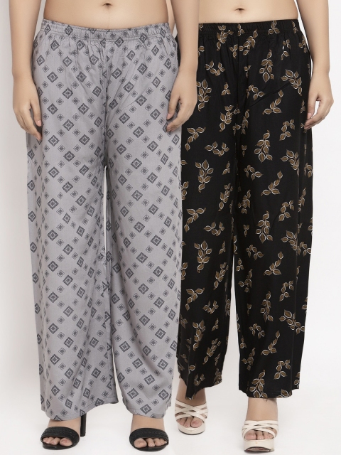 KLOTTHE Women Pack Of 2 Printed Palazzos, Black