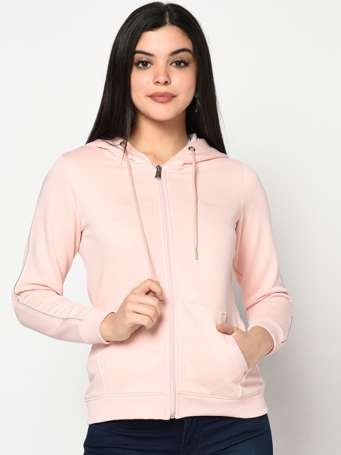 METTLE Women Pink Solid Hooded Sweatshirt
