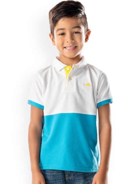 Cherry Crumble Boys White Colourblocked Polo Collar T-shirt
