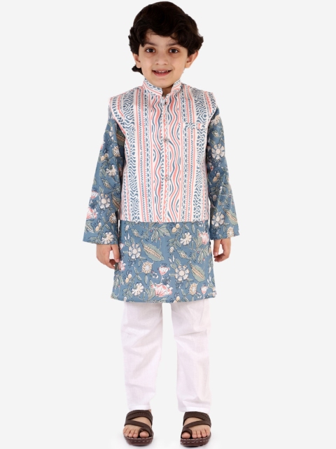 Chipbeys Boys Blue & Off-White Printed Premium Cotton Kurta & Trousers With Nehru Jacket
Chipbeys Boys Blue & Off-White Printed Premium Cotton Kurta & Trousers With Nehru Jacket