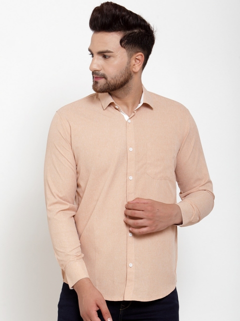 JAINISH Men Peach-Coloured Regular Fit Solid Casual Shirt
