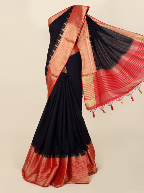 Pothys Navy Blue & Red Jute Silk Solid Saree 
Pothys Navy Blue & Red Jute Silk Solid Saree