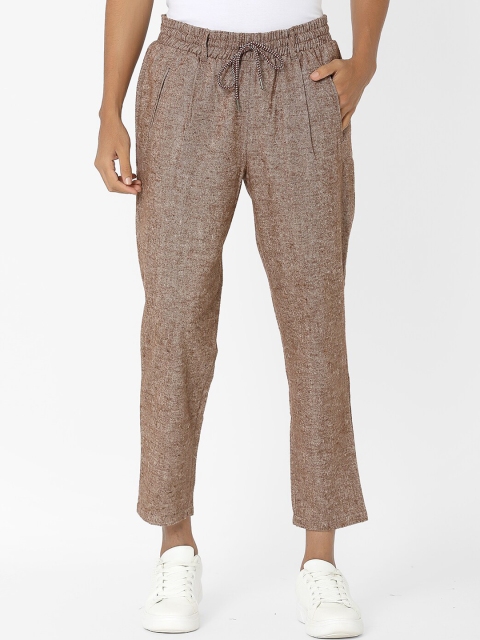 MARCA Disati Men Brown Regular Fit Self Design Regular Trousers