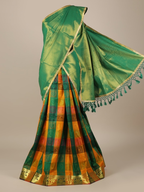 Pothys Green & Orange Woven Design Semi-Stitched Half Saree