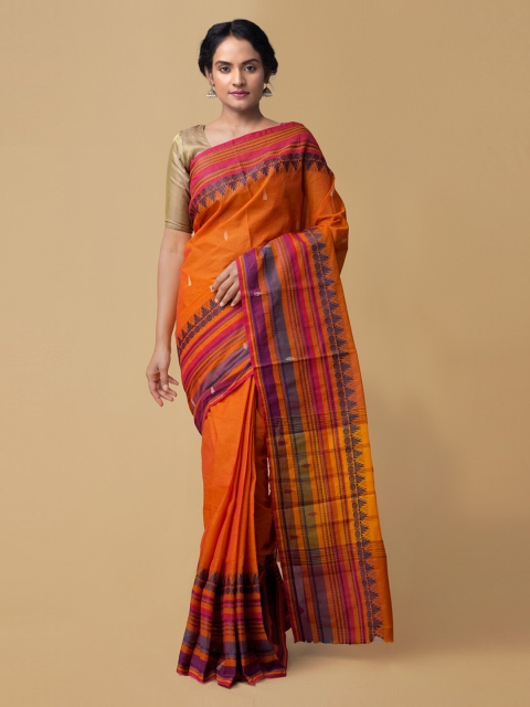 Unnati Silks Orange Pure Cotton Printed Chettinad Saree