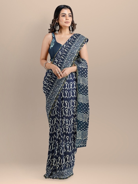 BharatSthali Navy Blue & White Silk Cotton Printed Chanderi Handloom Sustainable Saree
BharatSthali Navy Blue & White Silk Cotton Printed Chanderi Handloom Sustainable Saree