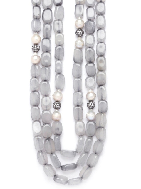 JOULES BY RADHIKA Grey Cubic Zirconia & Pearl-Studded Multi-layered Necklace