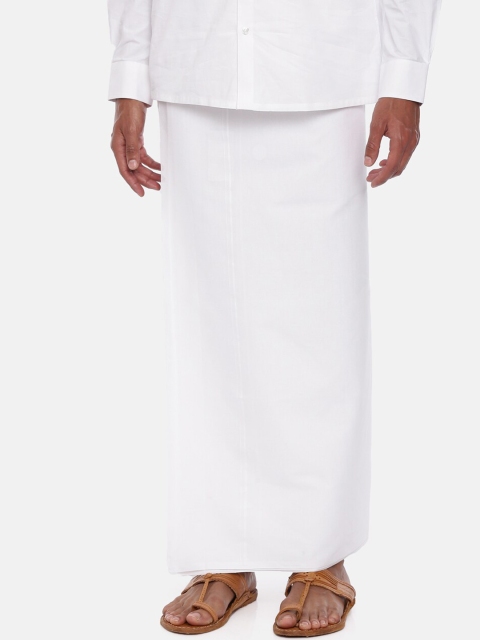 UATHAYAM Men White Solid Cotton Dhoti