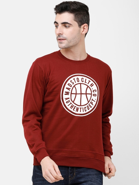 MADSTO Men Maroon Printed Sweatshirt