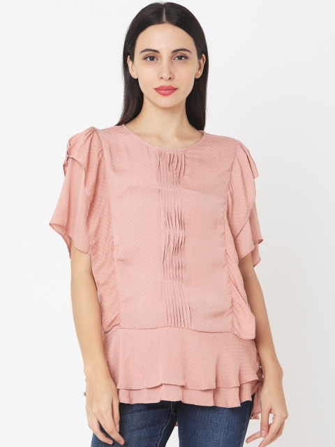Deal Jeans Women Peach-Coloured Solid A-Line Top