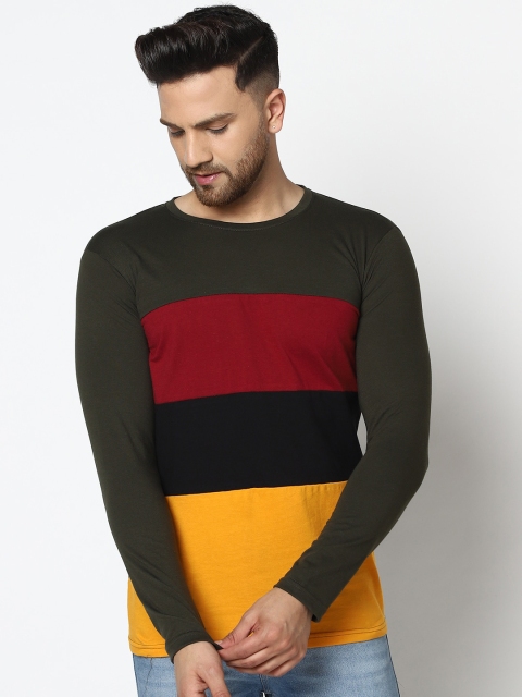 GESPO Men Multicoloured Striped Round Neck T-shirt, Multi