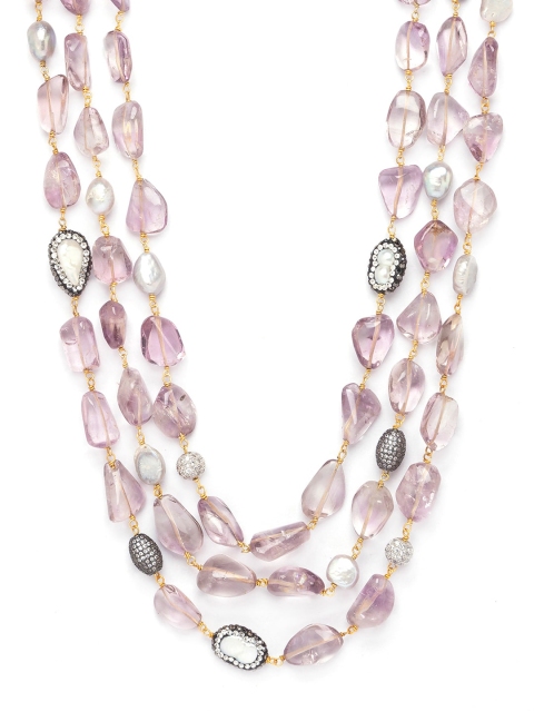 JOULES BY RADHIKA Gold-Plated Purple Pearls & Crystals Multi Layered Necklace