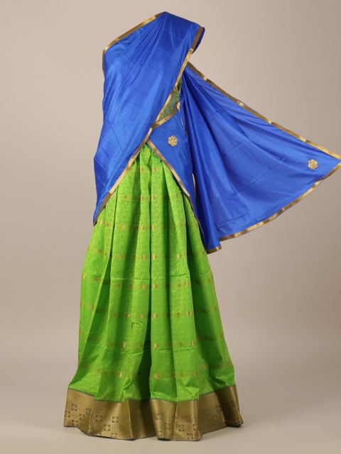 Pothys Green & Blue Woven Design Semi-Stitched Half Saree