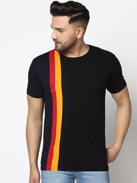 GESPO Men Black & Red Striped Round Neck T-shirt