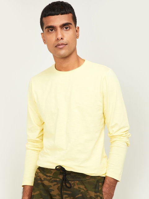 Forca Men Yellow Solid Round Neck T-shirt