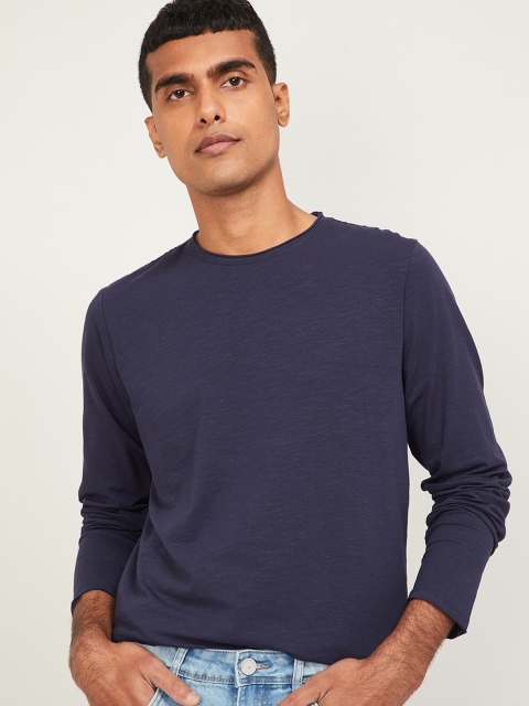 Forca Men Navy Blue Solid Round Neck T-shirt