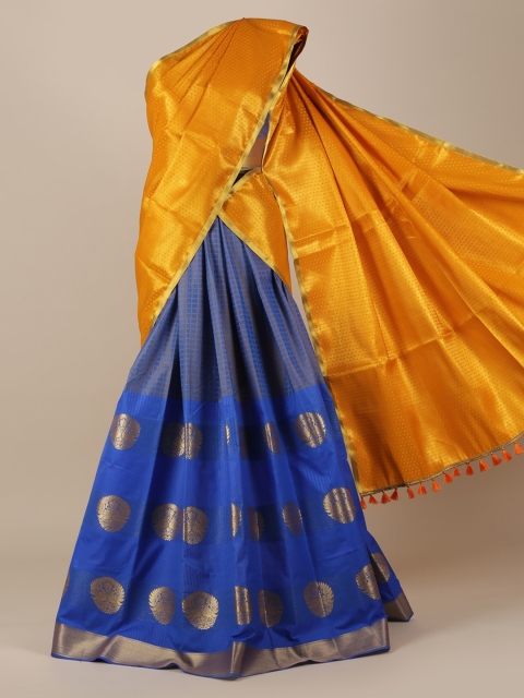 Pothys Yellow & Navy Blue Tissue Woven Design Saree