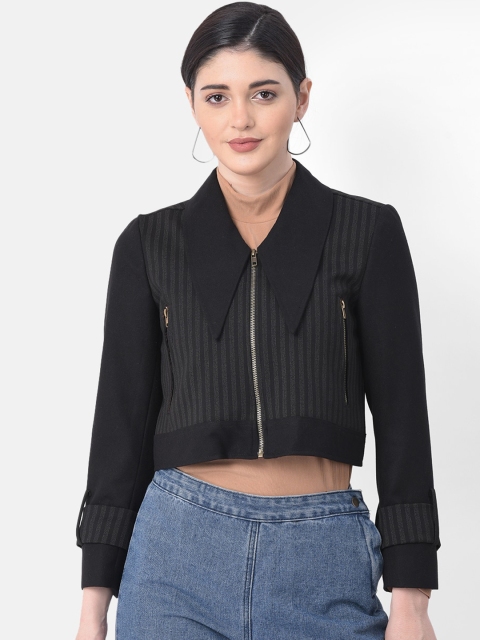 AUDSTRO Women Black Striped Lightweight Tailored Jacket