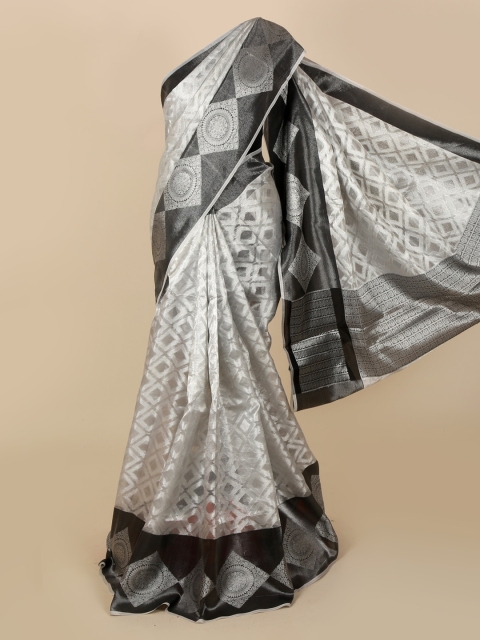 Pothys Silver-Toned Woven Design Cotton Blend Saree