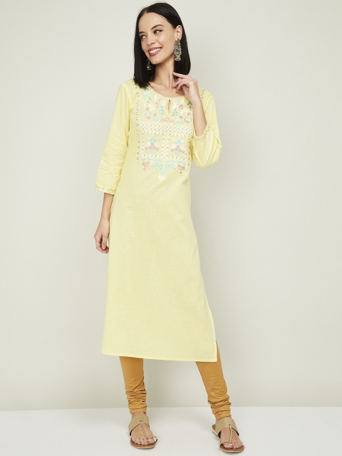 Melange by Lifestyle Women Yellow Embroidered Straight Kurta