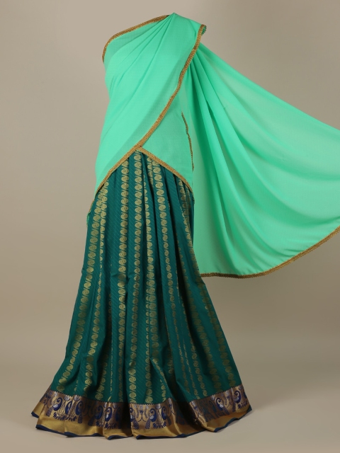 Pothys Sea Green Solid Poly Chiffon Saree
