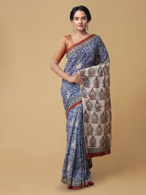 Unnati Silks Women Blue Pure Kota Cotton Sustainable Saree