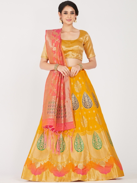 MIMOSA Women Mustard & Orange Zari Woven Design Semi-Stitched Lehenga & Unstitched Choli with Dupatta
MIMOSA Women Mustard & Orange Zari Woven Design Semi-Stitched Lehenga & Unstitched Choli with Dupatta