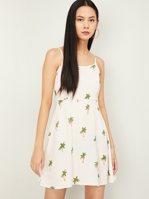 Ginger by Lifestyle Women Off-White Printed Fit and Flare Dress