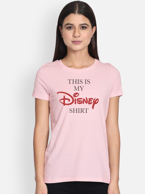 Free Authority Women Pink Disney Printed Round Neck T-shirt