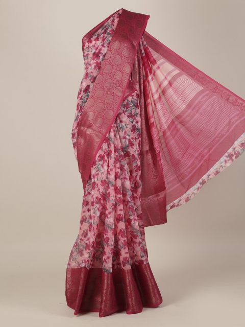 Pothys Pink Printed Jute Silk Saree