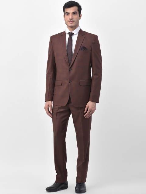 LUXURAZI Men Brown Checked Single-Breasted Tailored-Fit Two-Piece Suit