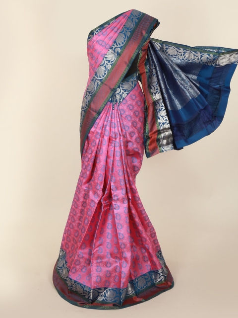 Pothys Pink & Navy Blue Pure Silk Woven Design Kanjeevaram Saree