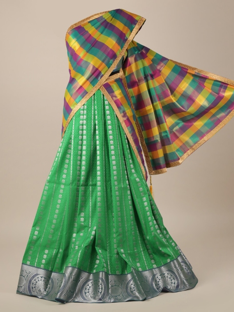 Pothys Green & Pink Tissue Checked Half Saree