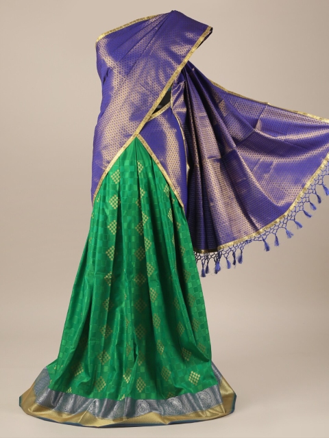 Pothys Blue & Green Tissue Woven Design Lehenga Saree
