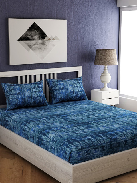 EverHOME Blue Printed 144 TC Cotton Double Queen Bedsheet With 2 Pillow Covers 
EverHOME Blue Printed 144 TC Cotton Double Queen Bedsheet With 2 Pillow Covers