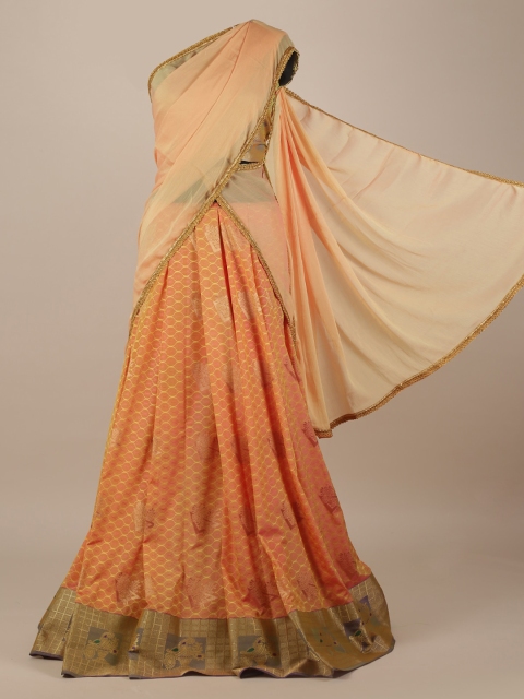 Pothys Peach-Coloured & Orange Poly Chiffon Woven Design Saree