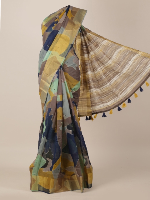 Pothys Multicoloured Woven Design Linen Blend Saree, Multi