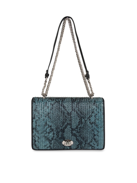 Da Milano Blue & Black Textured Shoulder Bag