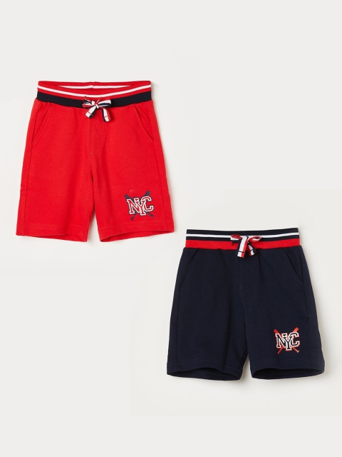 Bossini Boys Red & Navy Blue Set of 2 Solid Regular Fit Shorts