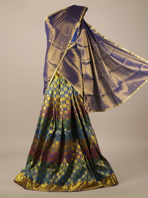Pothys Blue & Yellow Tissue Woven Design Half Saree