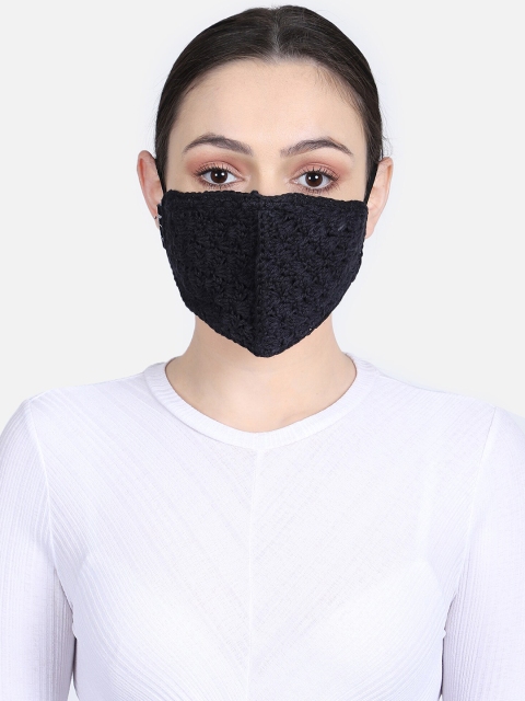 Anekaant Women Black Self-Design Reusable 3-Ply Cloth Mask