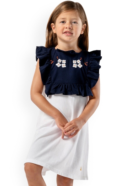 Cherry Crumble Girls Blue Solid Fit and Flare Dress