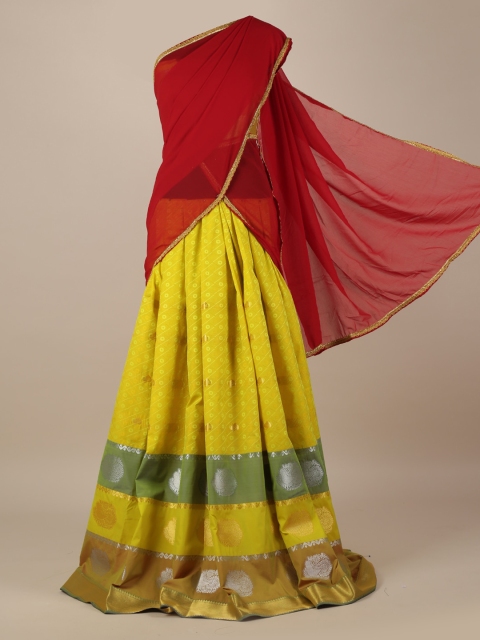 Pothys Maroon & Yellow Poly Chiffon Woven Design Lehenga Saree